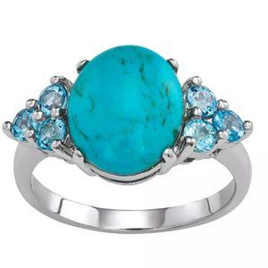 Sterling Silver Stabilized Turquoise & Swiss Blue Topaz ring sz7